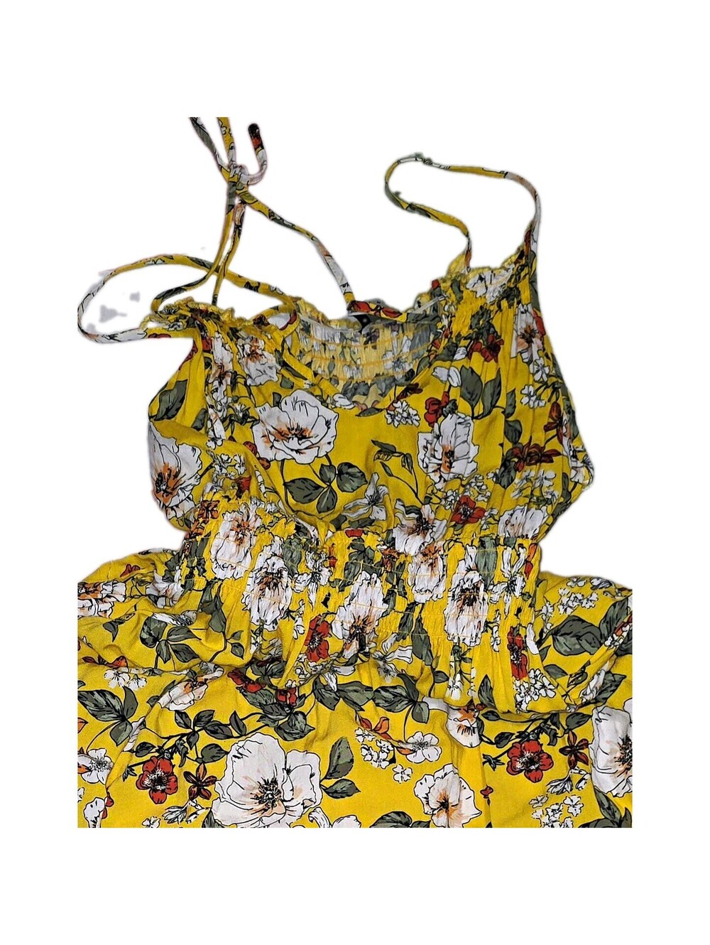 Pavlux Yellow Floral Ruffle Strappy Sleeveless Chiffon Midi Sundress, M